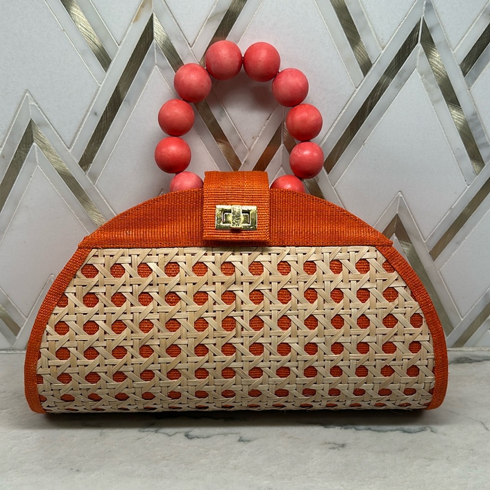 The Isabella Orange & Rattan Woven Handbag